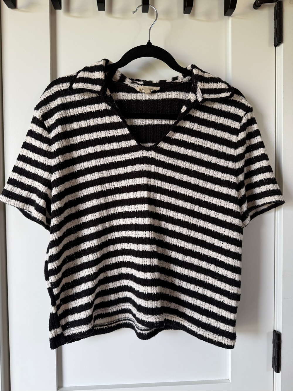 Madewell Striped Polo Crochet Black White XL